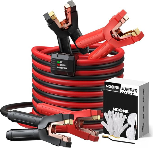 Noone Heavy Duty Jumper Cables, 0 Gauge 25Feet 1000Amp Automotive Booster Cables with Reverse Polarity Protection for Car, SUV and Truck, Jumper Cables Kit with Carry Bag, Gloves, Brushes and Goggles
