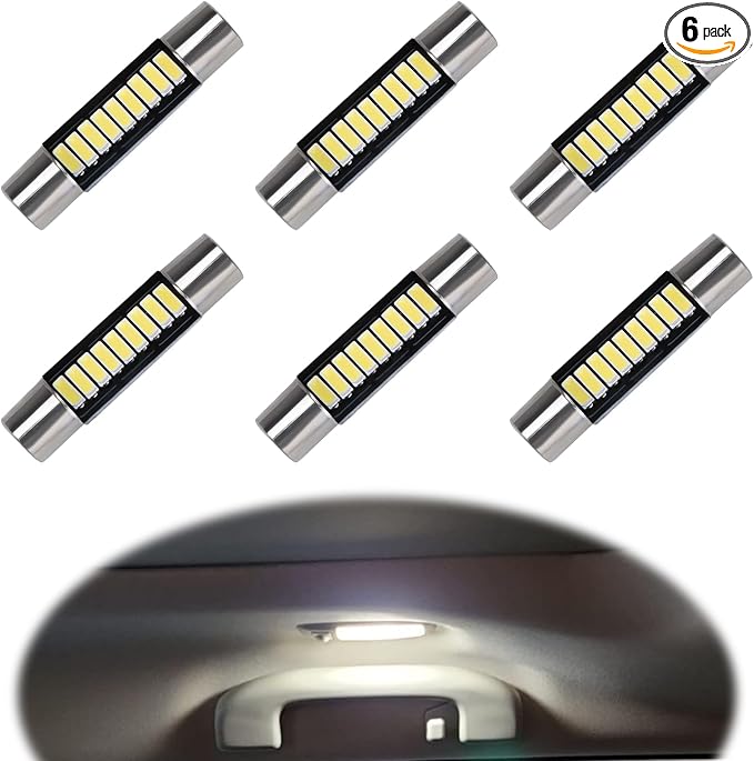 ecocstm 6 PCS 29.5mm LED Car Bulb, Extremely Bright 9-SMD 4014 Chips, Xenon Festoon Light Bulb 6614F 6641 6612F, Automotive Light Bulbs 12V for Vanity Mirror, Sun Visor, and Dome Light
