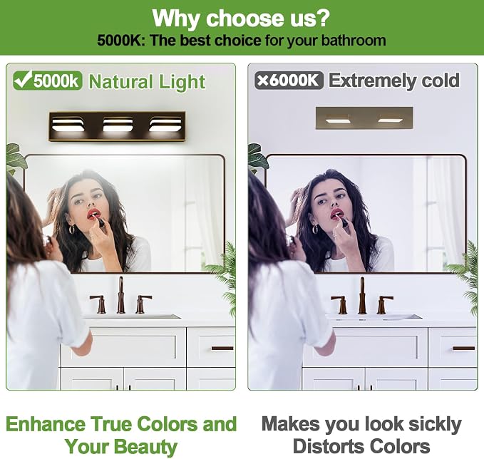 Torondo 360° Rotate LED Bathroom Vanity Light Fixtures, Acrylic Vanity Lights for Bathroom, Modern Wall Lighting Fixtures Over Mirror Living, Oil Rubbed Bronze, Natural White, 3-Light, 17-Inch