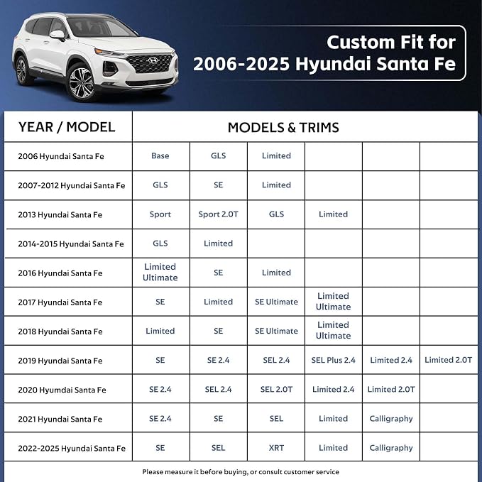 10 Layers SUV Car Cover Custom Fit for Hyundai Santa Fe (2006-2026) Waterproof All Weather for Automobiles, Outdoor Full Cover Rain Sun UV Protection with Cotton.Black