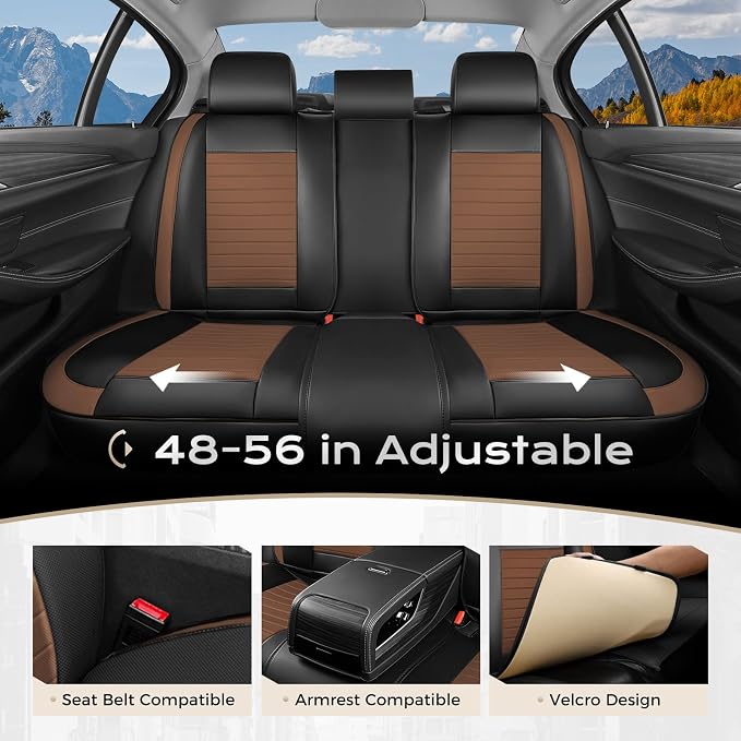 Coverado Car Seat Covers Full Set, 5 Pieces Waterproof Leather Seat Covers, Universal Fit for Cars SUVs Sedans,Black Brown