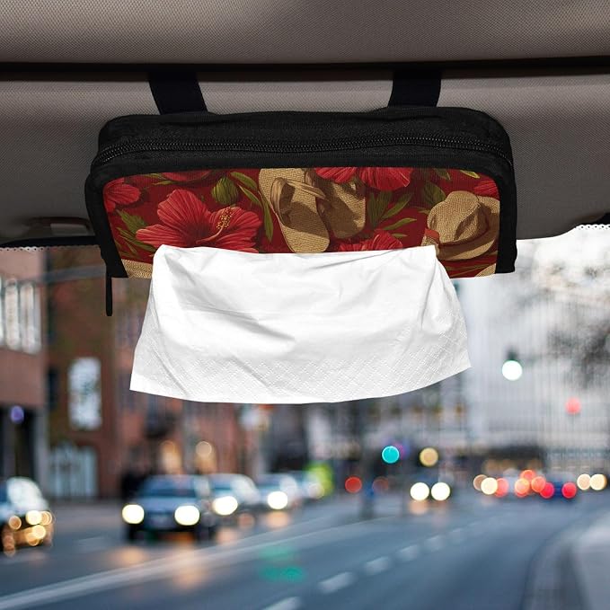 Hot Red Tropical Hibiscus Car Tissue Holder Durable Napkin Holder Hanging Tissue Holders Case Car Tissues Bag for Sun Visor Seat Back Universal Auto