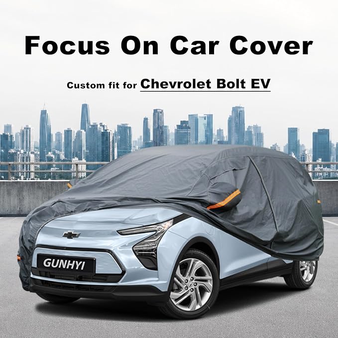 GUNHYI Premium Car Cover Custom Fit Chevrolet Bolt EV, 16 Layers Heavy Duty Car Cover Waterproof All Weather with Zipper Door for Sun Rain Snow Dust Uv Protection