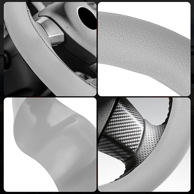 Silicone Steering Wheel Cover - Thicker Universal Stretchy & Anti-Slip Grips, Universal Fit 14"-16" Silicone Steering Wheel Protector for Men and Women, Car Interior Accessory (Gray)