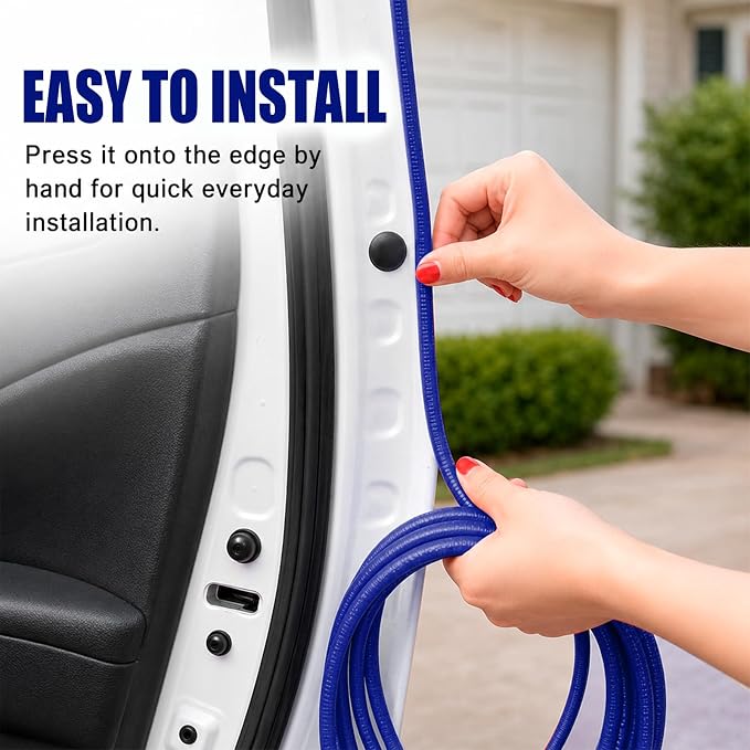 16.4 Ft Rubber Car Door Edge Guards, U Shape Edge Trim, Blue | Flexible profile, cut to fit, parking ding shield, push on setup, fits most sedans SUVs trucks, automotive accessories