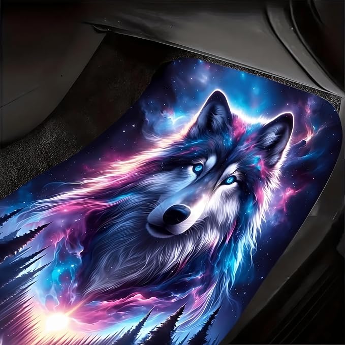 Universal Fit Car Floor Mats Set of 4Pcs, Colorful Mountain Wolf All-Weather Front Rear Car Carpet Mats, Non-Slip Car Floor Mat Car Accessories for Automotive Trucks SUV Sedans Vans
