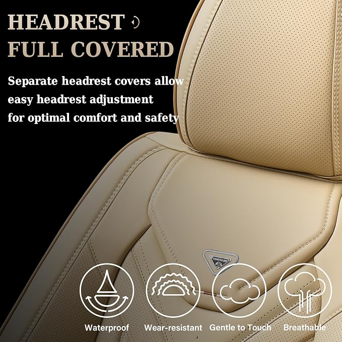 Coverado Seat Covers, Car Seat Covers Front Seats, Leather Seat Covers for Cars, Automotive Seat Covers Car Seat Protector Car Seat Cushion Universal Fit for Most Sedans SUV Pick-up Truck(Beige)
