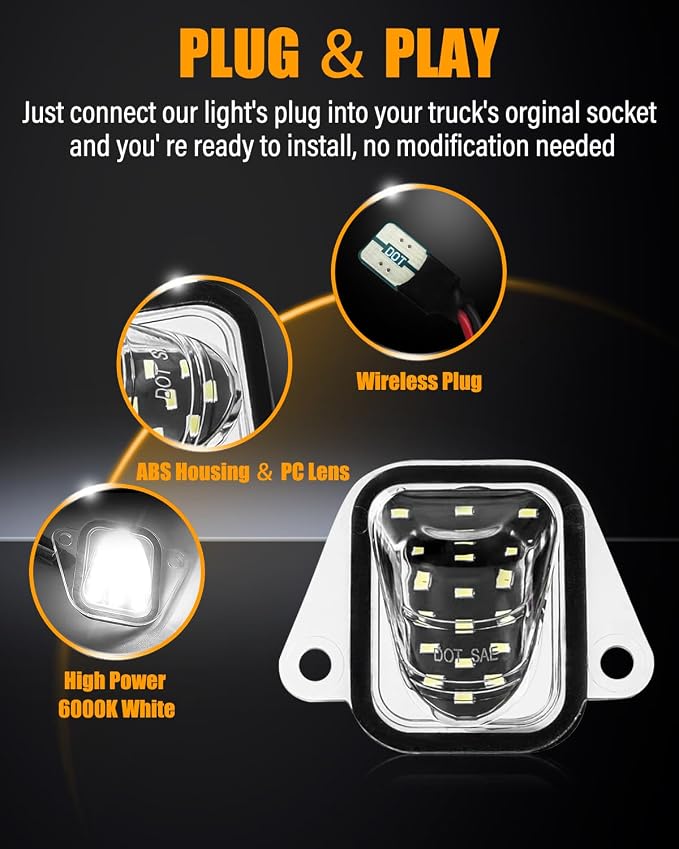 LESAUCE LED License Plate Lights For 2007-2014 Chevy Suburban Tahoe GMC Yukon Cadillac Escalade ESV, 6000K White, Tag Lamp Assembly Replacement, Pack of 2