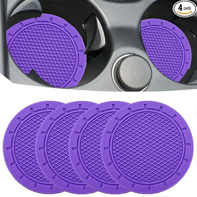 Car Cup Holder Coaster, 4 Pack 2.75 Inch Diameter PVC Non-Slip Universal Insert Coaster, Durable, Suitable for Most Car Interior, Car Accessory for Women Men Purple