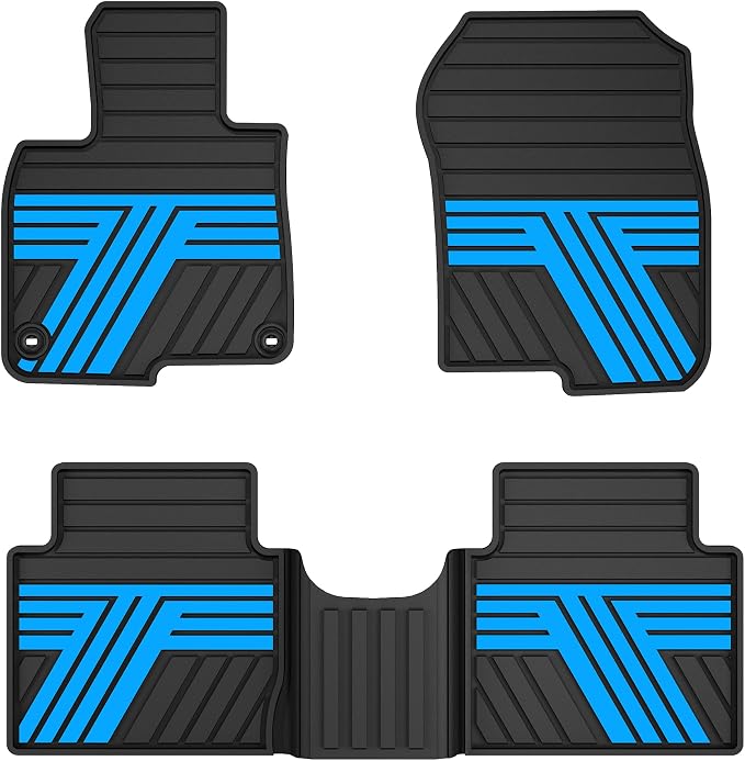 All Weather Rubber Floor Mats for Honda CR-V 2017-2022 (Gasoline & Hybrid) | Custom Fit Heavy Duty Anti-Slip Car Mats for CR-V, 1st & 2nd Row, Black & Blue