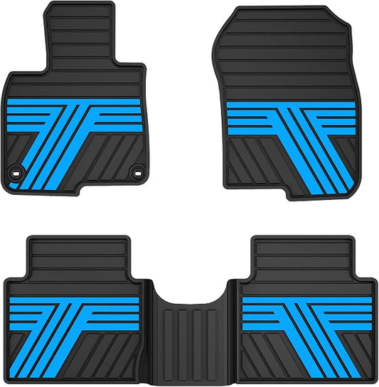 All Weather Rubber Floor Mats for Honda CR-V 2017-2022 (Gasoline & Hybrid) | Custom Fit Heavy Duty Anti-Slip Car Mats for CR-V, 1st & 2nd Row, Black & Blue