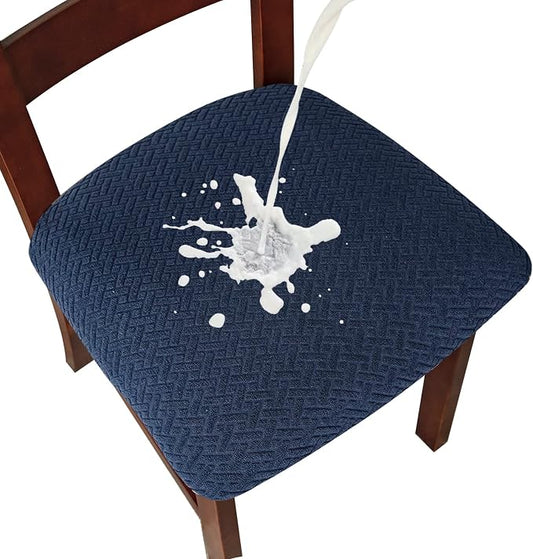 Genina Waterproof Seat Covers for Dining Room Chairs Covers Dining Chair seat Covers Kitchen Chair Covers slipcovers (Navy Blue, 2 Pcs)