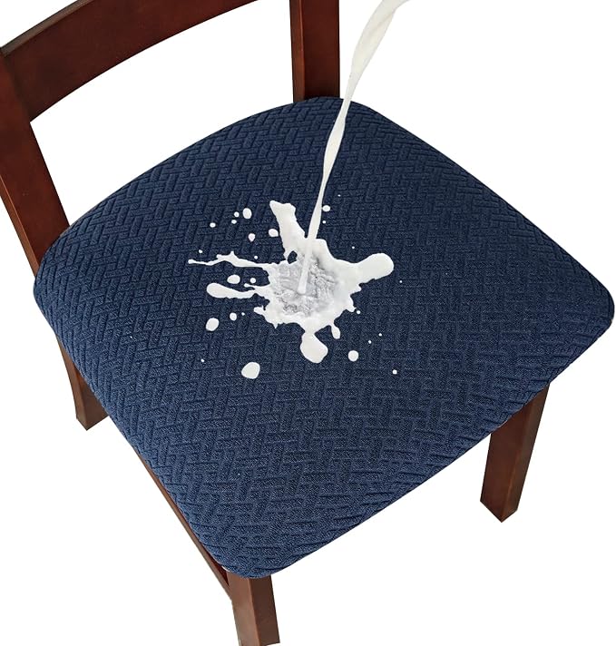 Genina Waterproof Seat Covers for Dining Room Chairs Covers Dining Chair seat Covers Kitchen Chair Covers slipcovers (Navy Blue, 4 Pcs)