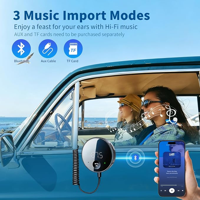 eppfun Bluetooth FM Transmitter for Car, AUX Adapter, Bluetooth Receiver for Car Music/Hands-Free Calls/Stereo Audio