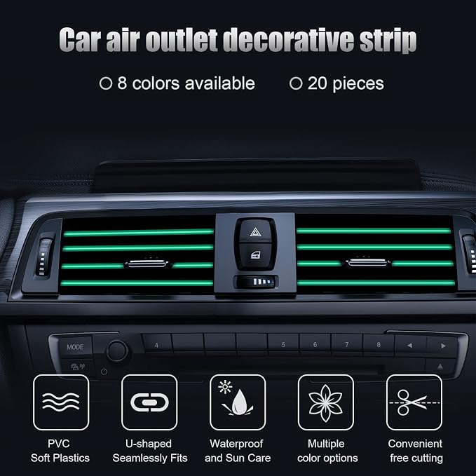 20 Pieces Universal Car Air Conditioner Vent Trim Decoration Strip Accessories, Waterproof Flexible Shiny Auto Car Interior Accessories for All Air Vent Outlet