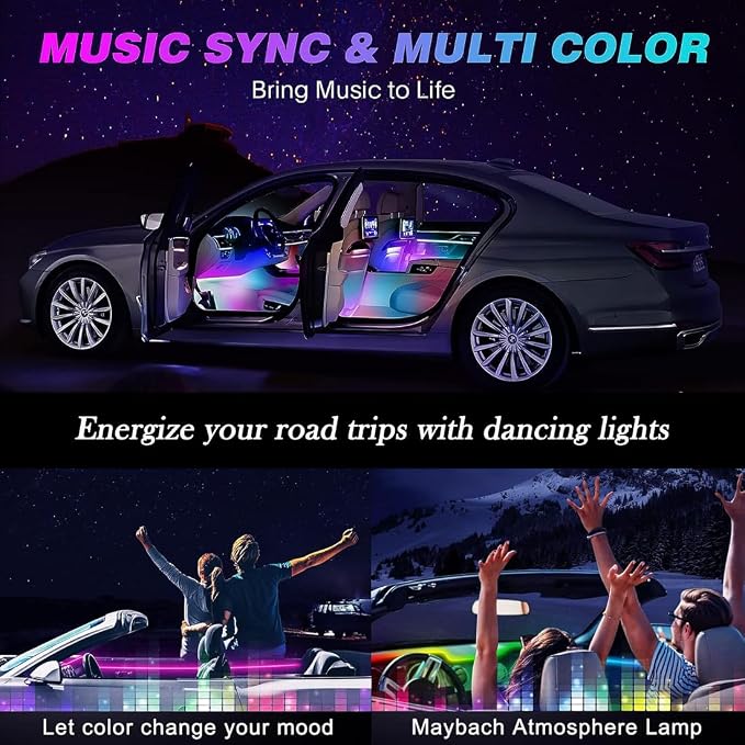 Car LED Interior Lights,Interior RGB Lights,8 Colors Car Atmosphere Lights,Car LED Strip Light with,Sync Music,5V USB Car Led Lights.