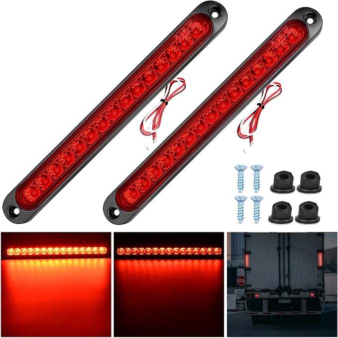Nilight Trailer Light Bar 2PCS 10" 15 LED Red Park Stop Turn Tail Lights | IP67 Waterproof Marker ID Clearance Strip For Truck Golf Cart Pickups Boats