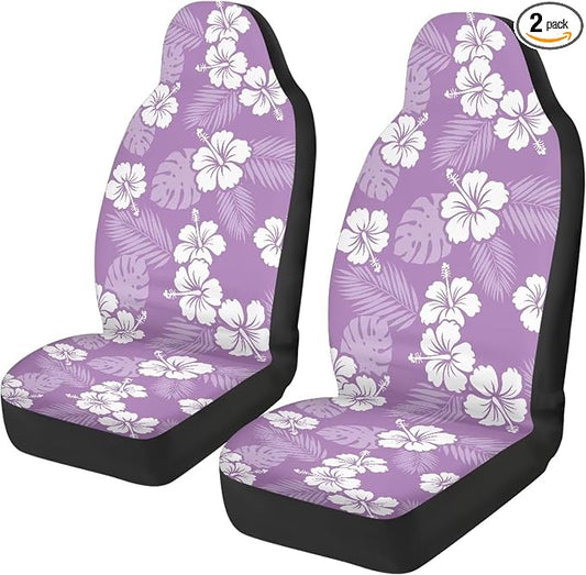 Hawaiian Florals Front Car Seat Cover Hibiscus Automobile Front Seat Covers Set of 2 Stretch Polyester Fabric Cover Universal Fit for Cars SUV Sedans