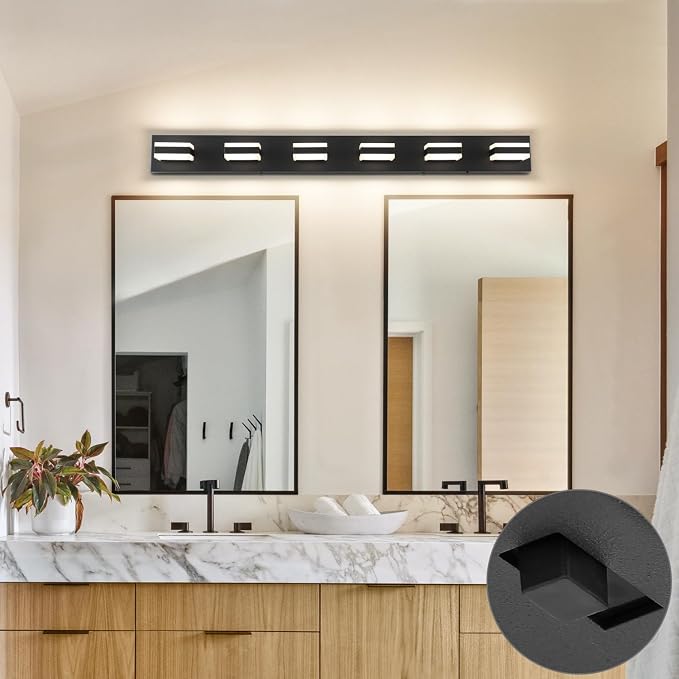 SOLFART 5 Color Temperature Adjustable Modern Vanity Light6 Lights Black Bathroom Light FixturesIndoor LED Bar Lighting 5 Color Temperature Adjustable 5CCT ETL Listed