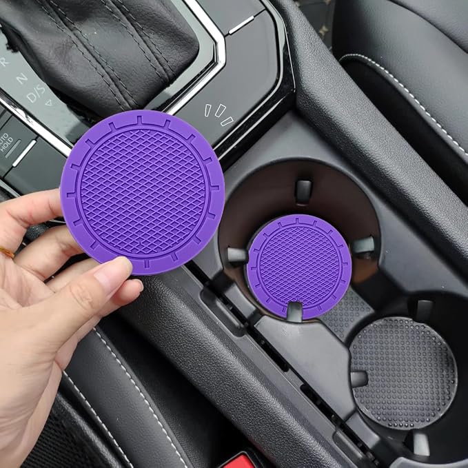 Car Cup Holder Coaster, 4 Pack 2.75 Inch Diameter PVC Non-Slip Universal Insert Coaster, Durable, Suitable for Most Car Interior, Car Accessory for Women Men Purple