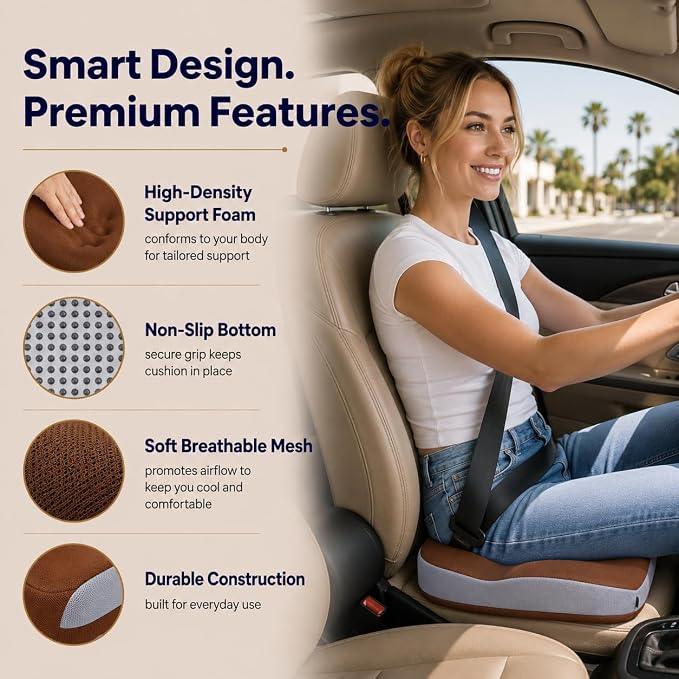 Memory Foam Ergonomic Seat Cushion for Office Chairs Pain Relief | Suitable for prolonged sitting, relieves tailbone pain, fits office chairs, wheelchairs, car seats and computer desk chairs