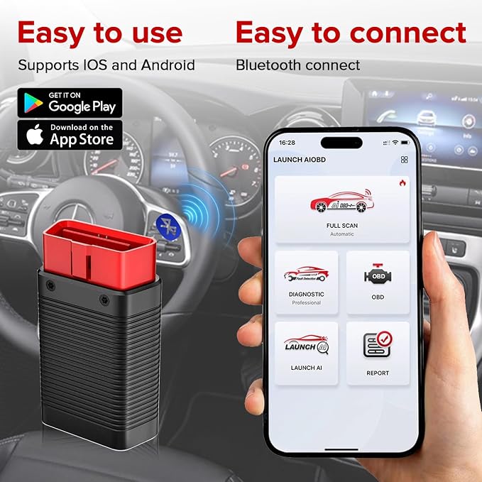 LAUNCH AIOBD Bluetooth OBD2 AI Car Diagnostic Scanner | Free Engine Diagnostics, AI Code Explain, Supports iOS & Android, Fits 1996+ Cars