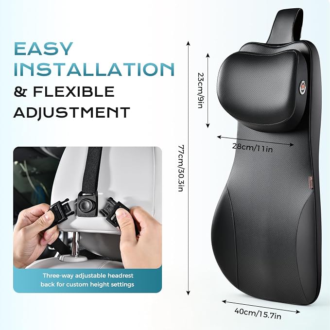 Coverado 2-in-1 Lumbar Support with Car Headrest Pillow, Adjustable-Height Velcro Design Car Neck Support Pillow for Driving Seat, Ergonomic Memory Foam Car Back Support Pillow for Pain Relief, Black