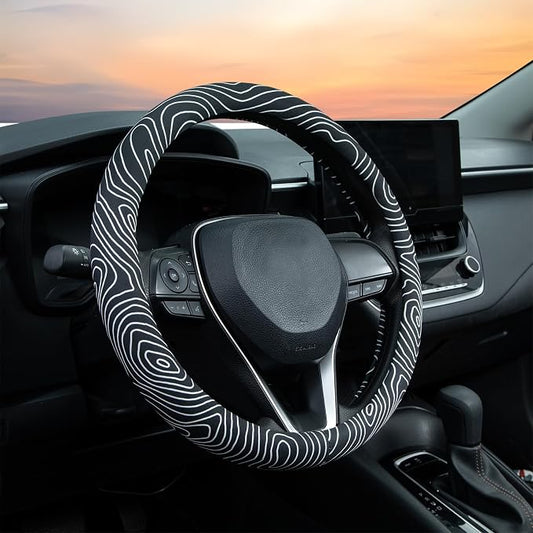 Topography Steering Wheel Cover Auto Steering Wheel Protector, Anti-Slip, Breathable, Absorbing Sweat, Universal Topography Car Accessories 14.5–15 inch,Fit for Most Car, Trucks, SUV