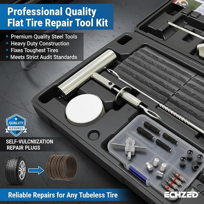 Tire Repair Kit - 68pcs Heavy Duty Tire Plug Kit, Universal Tire Repair Tools to Fix Punctures and Plug Flats Patch Kit for Car, Motorcycle, Tractor, SUV, Truck, Tire Puncture Repair Kit