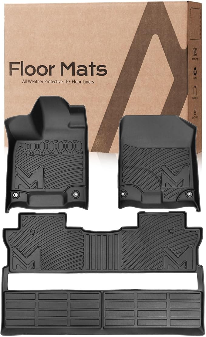 Floor Mats & Floor Liners Custom for 2017-2026 Honda Ridgeline Crew Cab, TPE Automotive All Weather Cover Protection Waterproof Black Front & Rear Row Full Set Car Mats, 3PCS