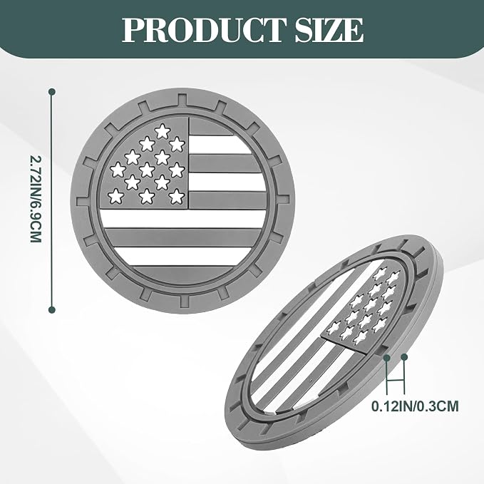 Automotive Universal Car Cup Holder Coasters 4 Pack, Non-Slip Silicone Cup Holder Insert 2.72~2.75 Inch, Anti-Skid Shockproof Drink Mat with Flag Design, Vehicle Interior Accessories Grey