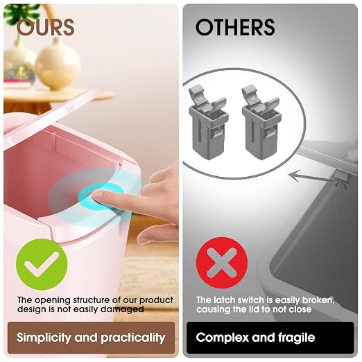 CEROELDA 3 Pack Bathroom Trash Can with Lid, 10L/2.6 Gal Small Garbage Can with Press Top Lid, Slim Plastic Waste Basket for Toilet, Office, Bedroom (Pink)