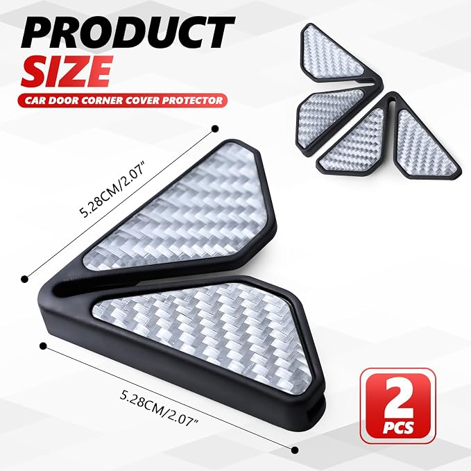 2PCS Carbon Fiber Auto Door Edge Guards, Universal Car Door Corner Protectors, Anti-Collision, PVC, Silver