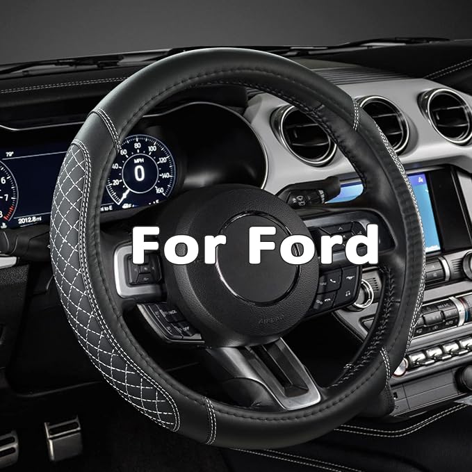 West Llama Car Steering Wheel Cover for Ford Escape,Explorer,Fusion,Focus,Bronco,Transit,Edge(Diamond Quilted - Black+Gray- Standard Size)