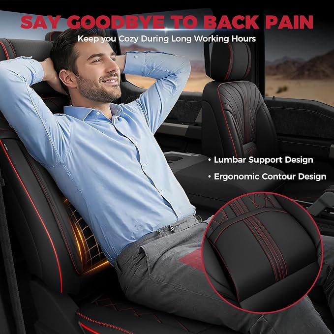 FREESOO Leather Seat Covers for Ford F150 SuperCrew/Crew Cab 2015-2026 | Fits F250/F350/F450 Super Duty 2017-2026, Custom Fit, Waterproof, Bucket Seat, Airbag Compatible, Lumbar Support, Easy-clean