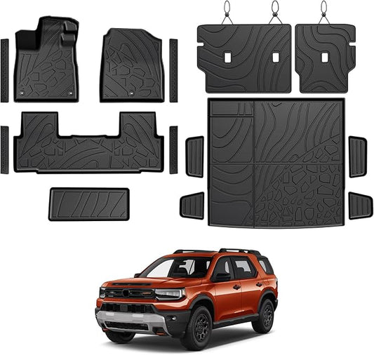Floor Mats for Honda Passport 2026, All Weather Floor Mats Trunk Cargo Liner with Backrest Protectors, Lower Cargo Mat and Door Sill Guards Accessories, Full Coverage Set