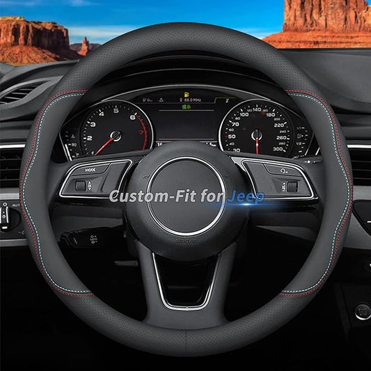 Deer Route Custom-Fit Leather Car Steering Wheel Cover for Jeep, A-Style, Non-Slip, Breathable