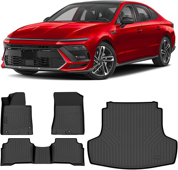 Floor Mats & Cargo Liner for Hyundai Sonata Hybrid 2020-2026 | All-Weather TPE Custom Fit Car Liners Accessories, Full Coverage for Sonata Waterproof Anti-Slip 1st & 2nd Row & Trunk Mat