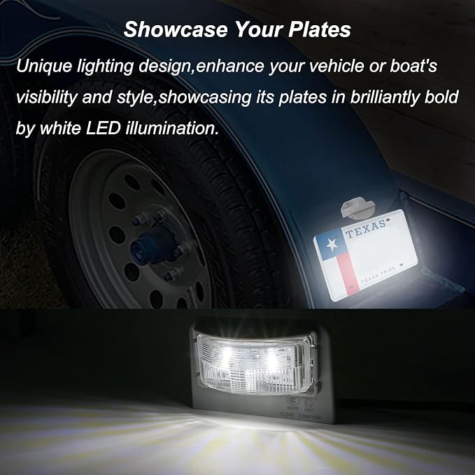 LED License Plate Light for Trailer RVs Trucks Boat UTV ATV Lorry 12V 24V White Number Plate Lamp Trailer Light Waterproof License Tag Lights