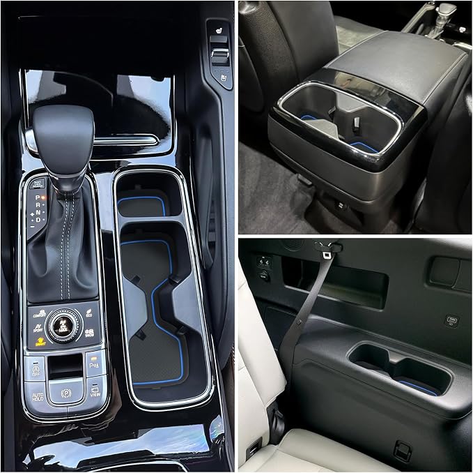Cup Holder Coaster for Kia Telluride Accessories 2020-2022 2023 2024 2025 | 3D Silicone Cup Holder Insert Mat, Non-slip Center Console Pad, Car Interior Accessories Decoration, Blue Trim, 6pcs Kit