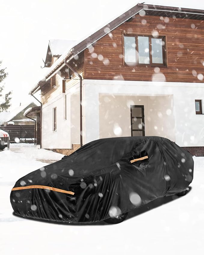 Car Cover for Dodge Challenger 2007-2025 | Heavy Duty Outdoor Full Exterior Cover | Sun, Rain, UV, Dust, and Snow Protection with Door Zipper (Black)