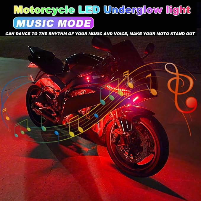 YUGUANG 12PCS Motorcycle Underglow Kit, Motorcycle Lights Underglow Kit with APP Control Multi-Color Music Sync Waterproof RGB Under Glow for Motorcycles