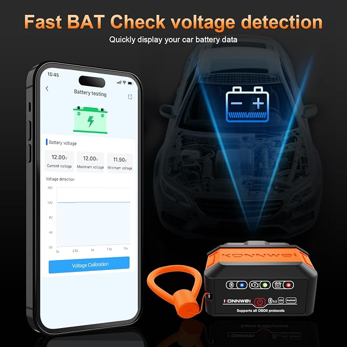 KONNWEI KW906 Bluetooth OBD2 Scanner Car Diagnostic Tool Engine Code Reader | Wireless OBD2 Scanner, Check Engine Fault Code Reader, Live Data, Battery Test, Universal Diagnostic Tool For iOS & Android
