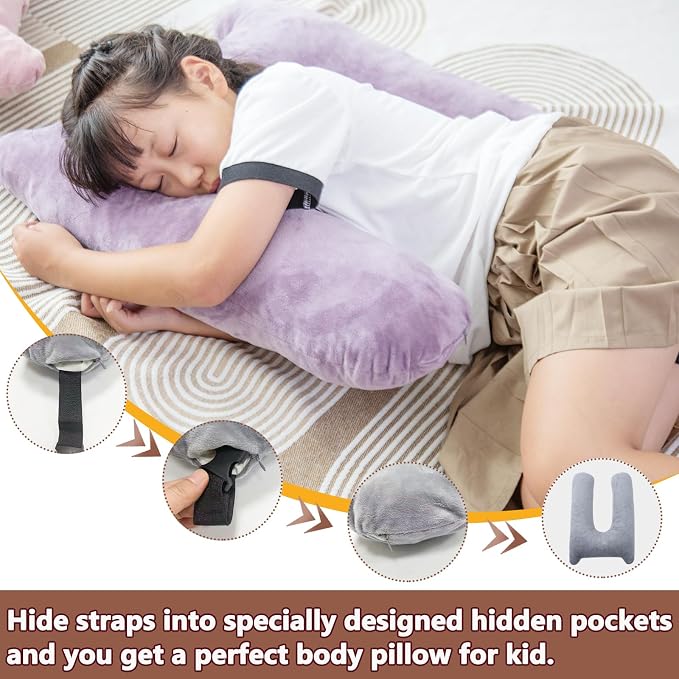1 MIDDLE ONE Car Pillow for Kids, Memory Foam Travel Pillow for Car and Adults, Kid Travel Pillow for Sleeping on Road Trip, Small Body Pillow for Kids (Grey)
