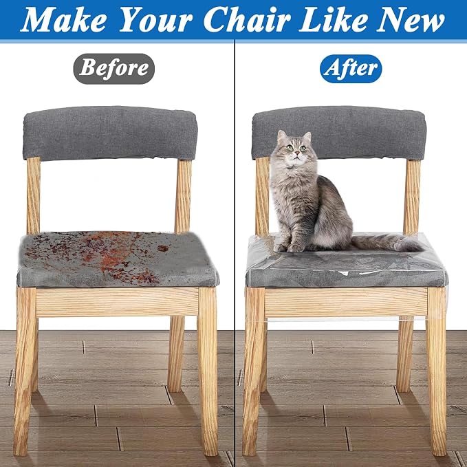 6 Pack Plastic Seat Covers for Dining Chairs, Plastic Chair Covers for Dining Chairs, PVC Seat Chair Protector, Waterproof Kitty Scratch Resistant Vinyl Chair Covers for Most 20-22 Inch Seats