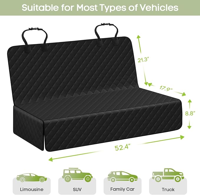 Back Seat Cover for Dogs, Bench Seat Cover Protector with Side Flaps | 600D Oxford, Waterproof Scratchproof Non-Slip Car Seat for Dogs, Velcro Openings for Child Seat Access, Fits Cars Trucks SUVs