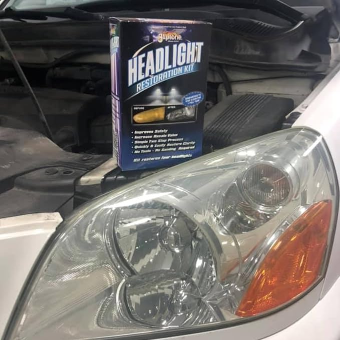 Gliptone Headlight Restoration Kit, Restores 4 Headlights, Guaranteed, Easy 2 Step Process, 7 Piece Kit, No Sanding or Tools Required | Restores Up to 4 Headlights, No Sanding or Tools Required, UV Protection & Clear Poly Coating, Easy 2-Step Process