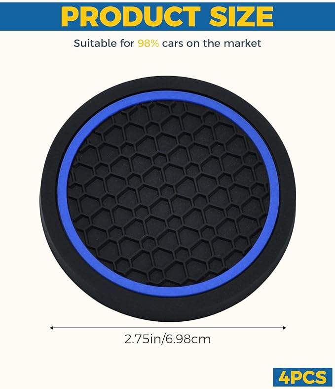 4PCS Car Coasters, Car Accessories Interior, 2.75 Inch Non-Slip Cup Holder Coasters for Most Vehicles (Black&Blue)