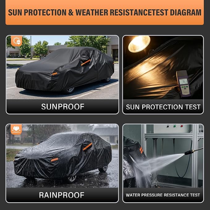 Kayme 10 Layers Car Cover for Automobiles Waterproof All Weather [See Vehicle Size Chart for Accurate Fit] Heavy Duty Full Exterior Cover Outdoor Sun Rain Snow UV Protection. Size A4 (See Size Chart)