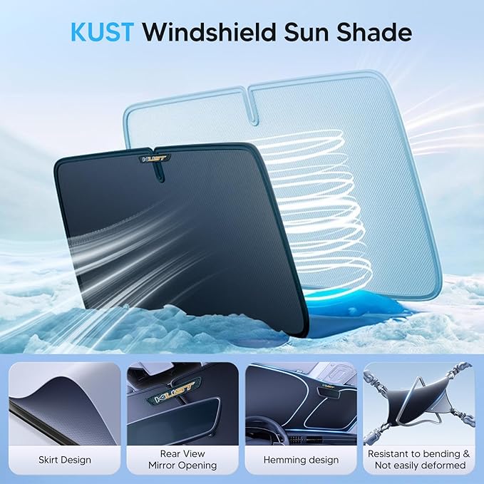 KUST Windshield Sun Shade for Audi Q8 E-Tron Accessories 2019-2024 2025 E Tron SUV Window Sunshade Sun Visor Protector Foldable Blocks UV Rays Keep Your Car Cooler (Not for Audi e-tron GT Q4 Q5)